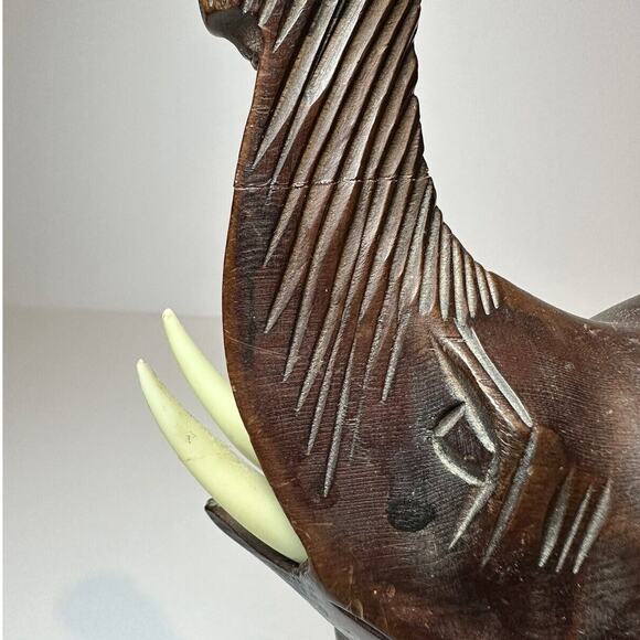 Hand Carved Wood Elephant Figurine with Trunk Up for Luck 5.75" Tall Collectable - Picture 10 of 10